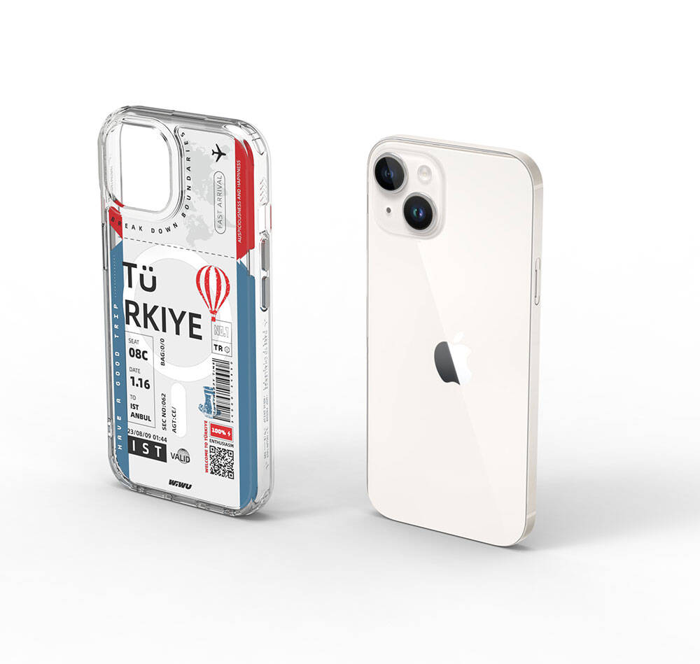 Wiwu Turkey B Serisi iPhone 15 M-safe Şarj Özellikli Bilet Desenli Telefon Kılıfı Wiwu Turkey B Serisi iPhone 15 M-safe Şarj Özellikli Bilet Desenli Telefon Kılıfı